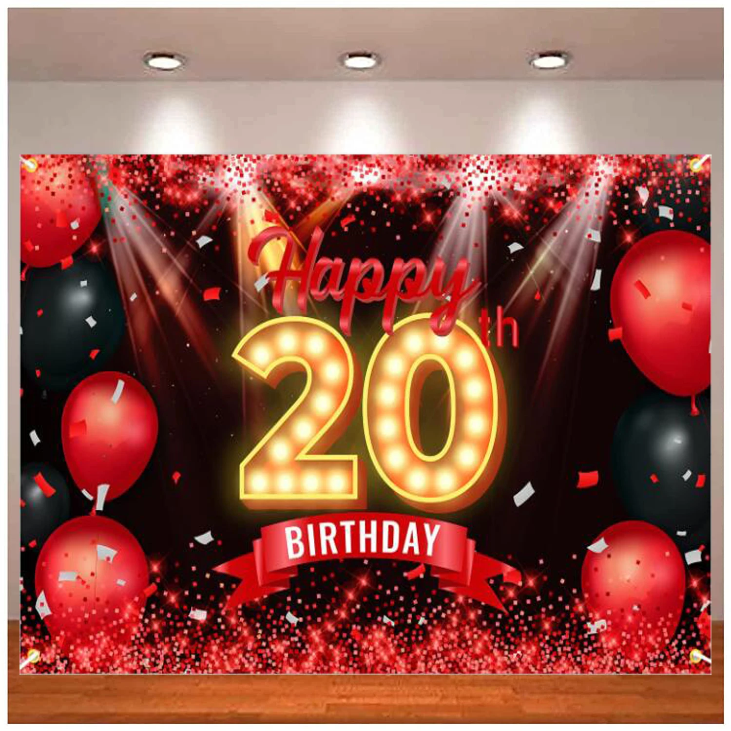 

Photography Backdrop Red And Black 20th Years Old Birthday Background Decor Girls Women Boys Men Party Banner Supplies Glitter