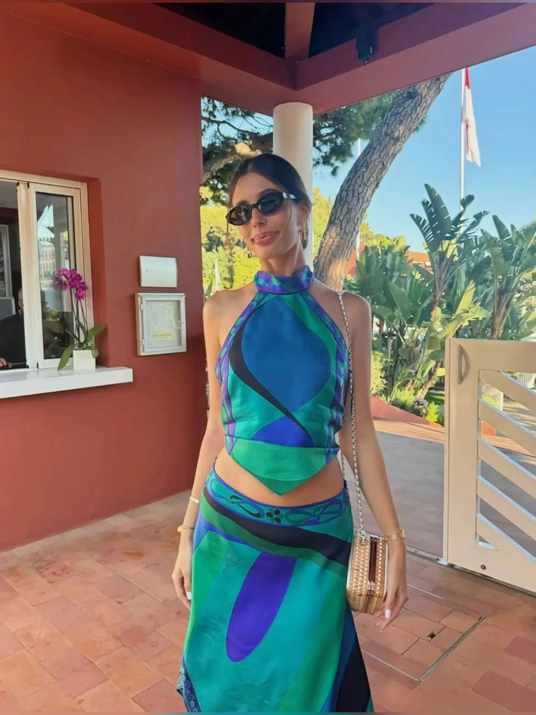 Conjuntos de Satén Estampado Irregular, Top Halter con Cordones, Falda Midi Asimétrica, Conjunto de 2 Piezas, Ropa Casual de Verano 2026 para Vacaciones