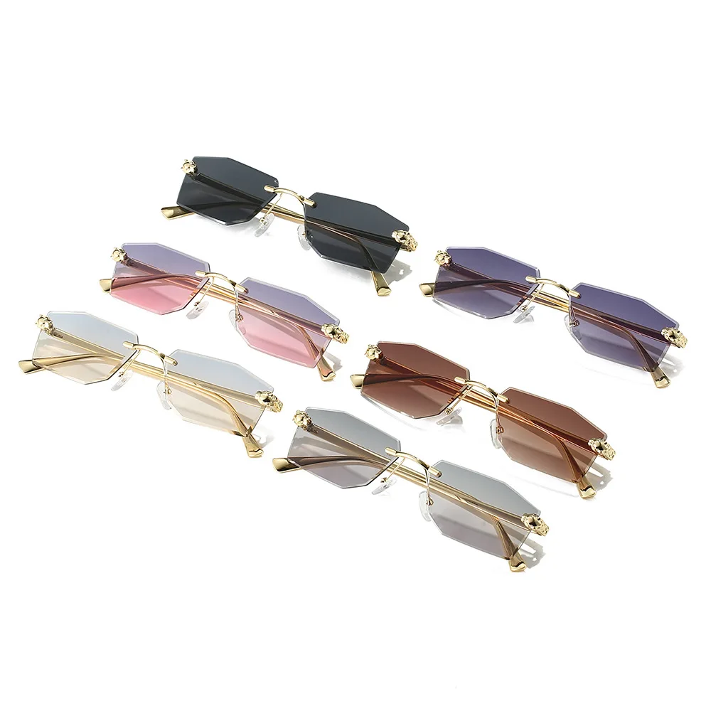 Luxury Frameless Square Sunglasses Men Alloy Frameless Gradient Sunglasses Women Fashion Retro Polygon