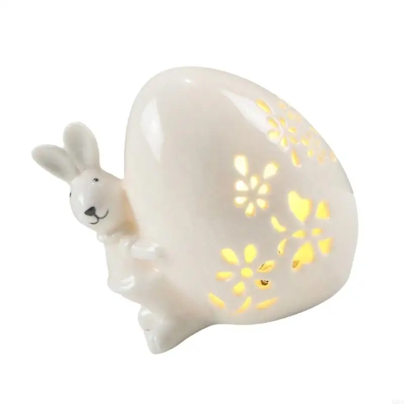 X9FA Easter Rabbit Hollow Lamp Decoration LED Ceramic Easter Eggs Light Light