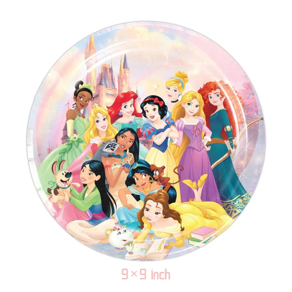 Cute Princess Birthday Party set dinnerware Banner Cake Disposable Topper Hanging Flag Cinderella Balloons Birthday Decoration