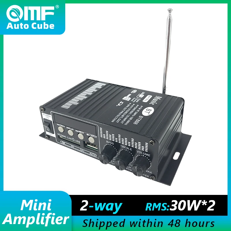 Auto Cube Buletooth 2Channel Amplifier 30W Mini Hifi Speaker Amplifier Car Audio BT-888B FM Digital Radio with USB/SD Port