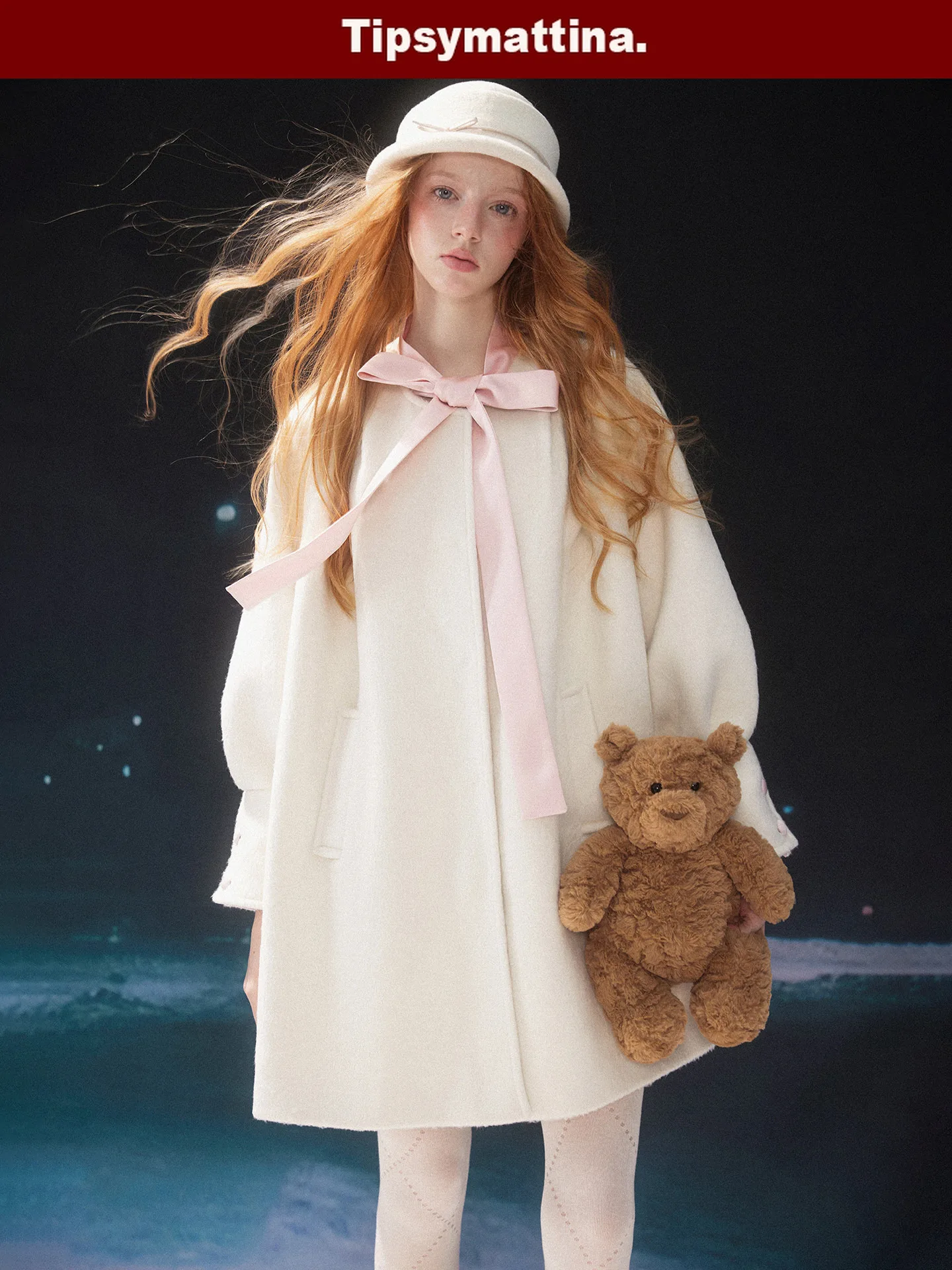 

Sweet Morning Tipsymattina Winter Long Coat for Women with Bow Knot Design Woolen Outerwear Mid-Length Faionable Ladies' Ja...