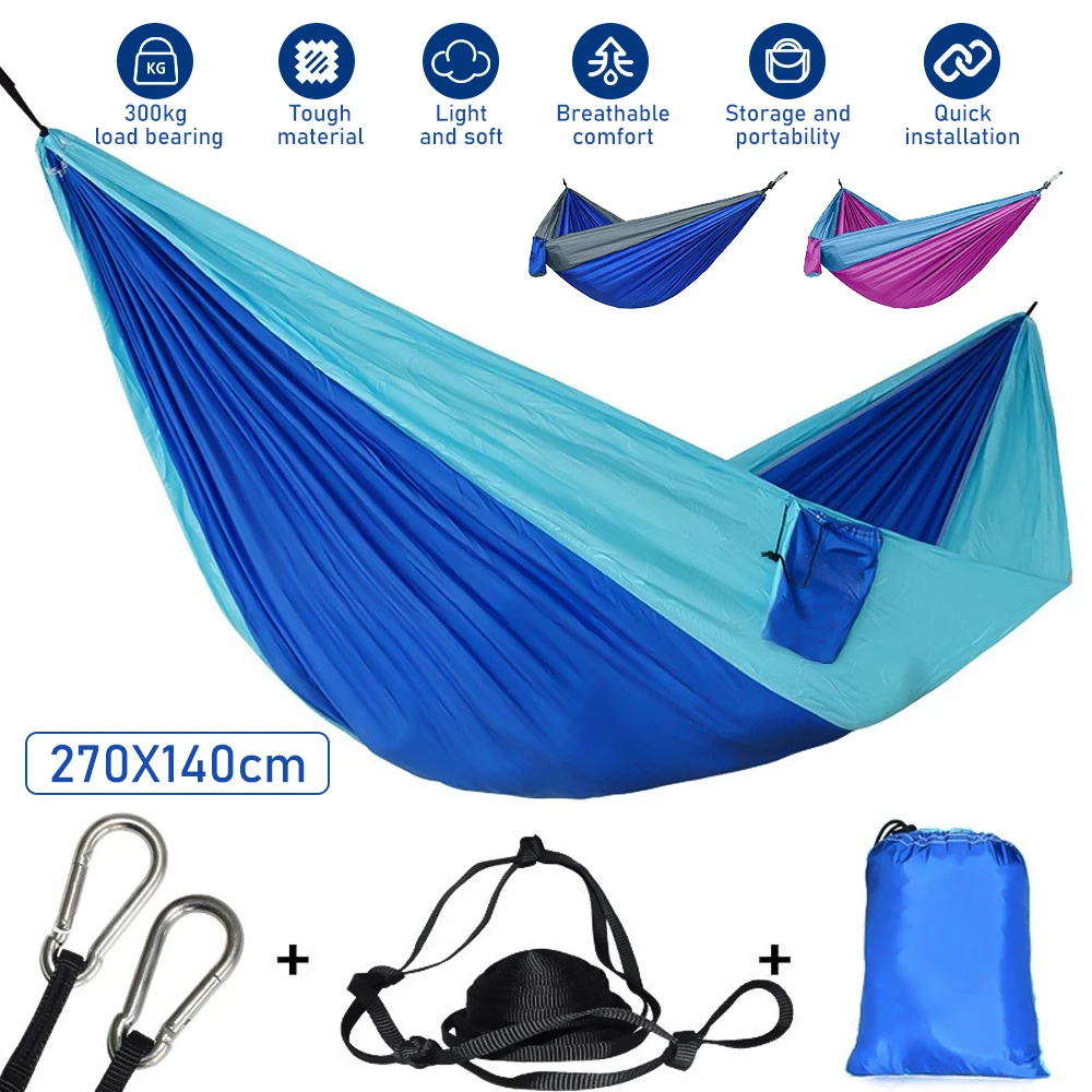 270x140cm Portable Hammocks Nylon Color Parachute Hanging Swing  Single and Double Size Outdoor Camping Hiking Garden Hammock