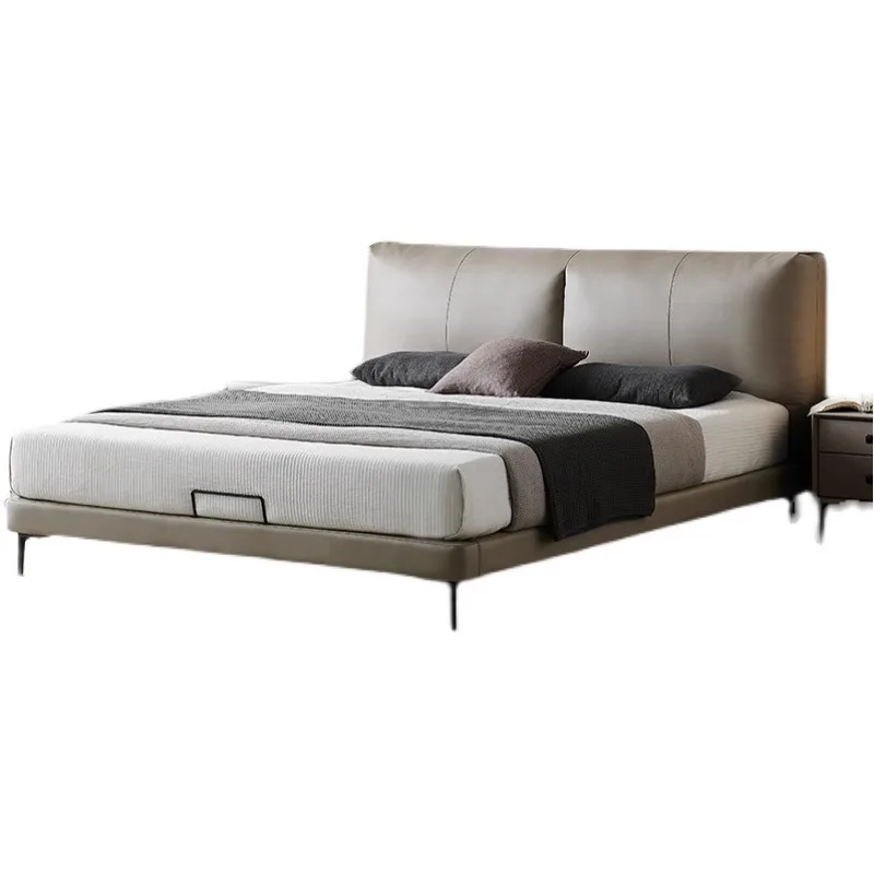 

Leather bed master bedroom modern simple down soft bag bed small apartment space saving leather art bed bedroom furniture doub