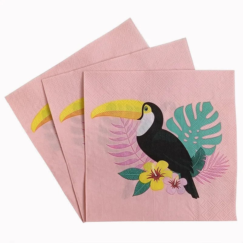 10/20 pçs 2 camada 33cm rosa planta papagaio guardanapos dos desenhos animados papagaio flores rosa festa mesa decoração papel diy decoupage papel