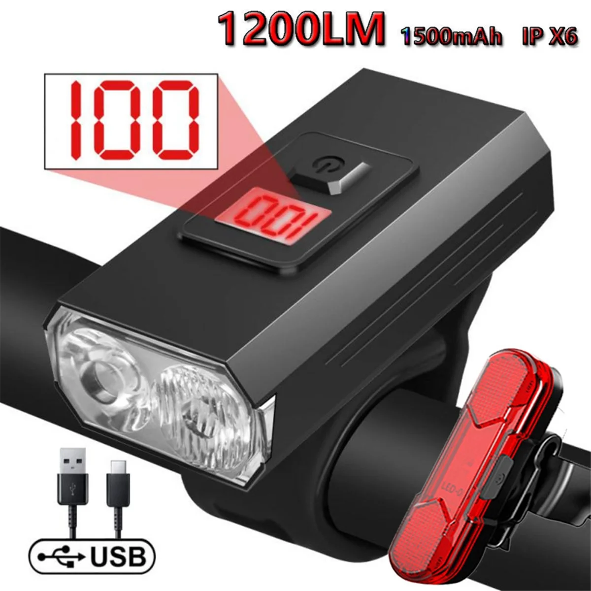 Imagem -03 - Usb Recarregável Bicicleta Luz Levou 1200 Lumen Lanterna Lâmpada Mtb Bicicleta de Estrada Frente Acessórios de Ciclismo t6