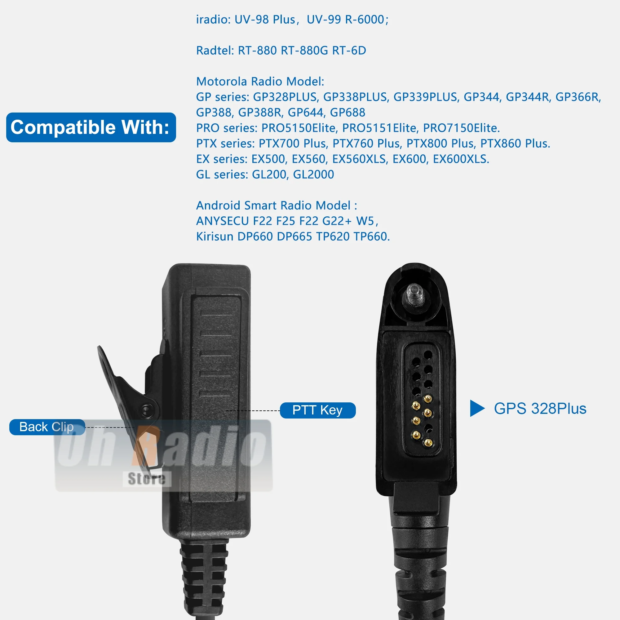 GP328 PlusアコースティックイヤホンRT-880無線機エアチューブヘッドセット（Iradio UV-98 Plus、Motorola GP344、GP388、EX500、DP660無線機対応）