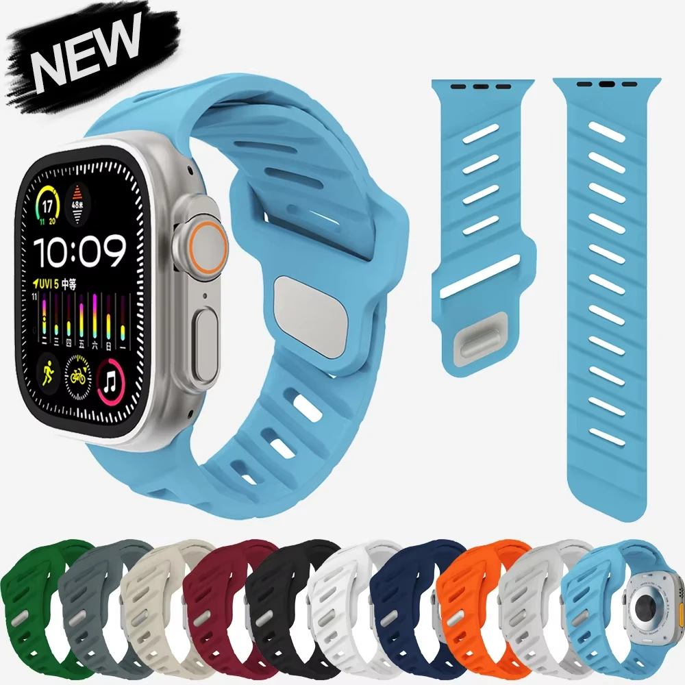 حزام لساعة أبل 44 مللي متر 45 مللي متر 49 مللي متر 46 مللي متر 42 مللي متر الرياضة سيليكون كوريا سوار iWatch سلسلة 10 9 6 5 3 7 8 الترا 2 SE العصابات