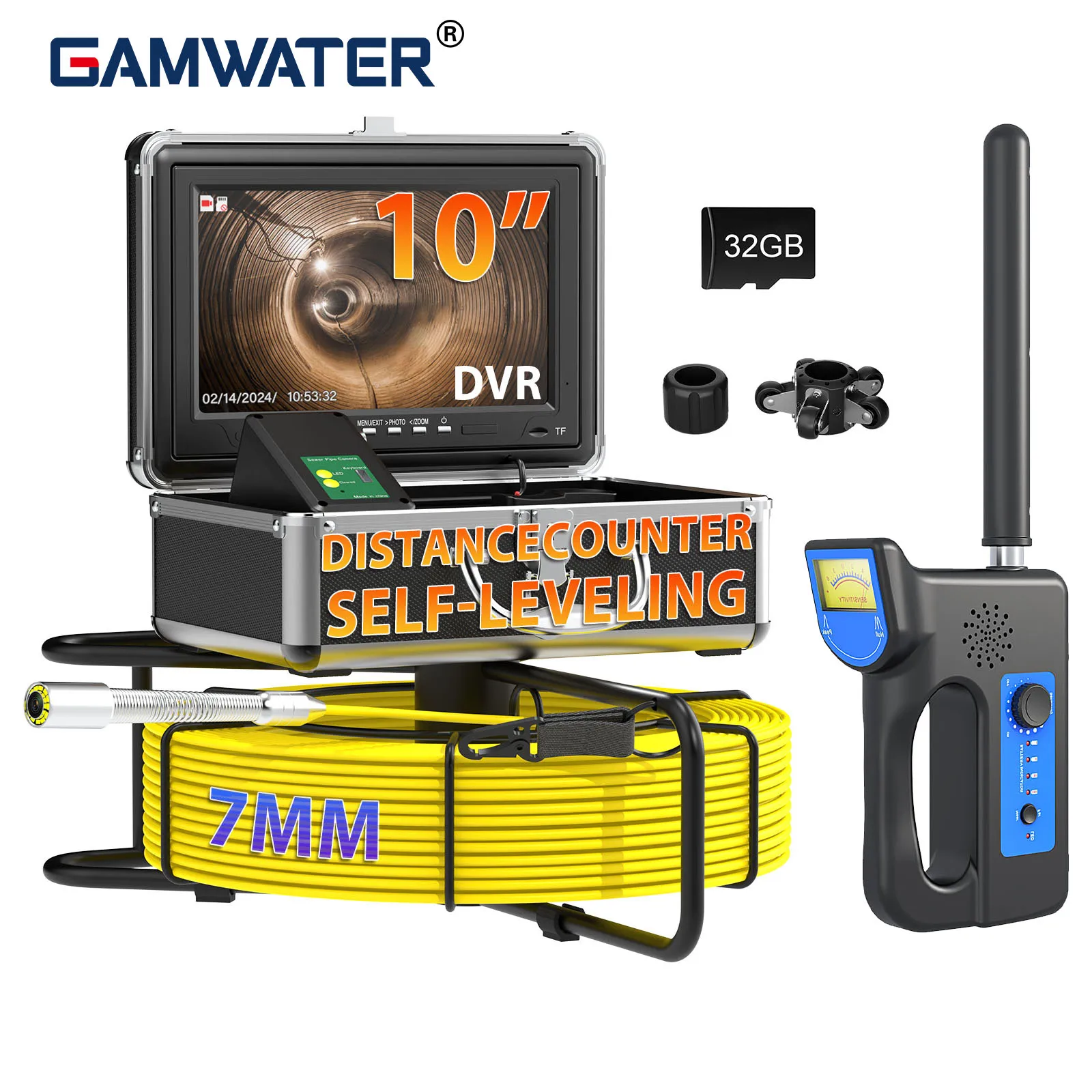 

Дренажная эндоскопическая камера 7 мм с локатором 512 Гц — 10,1-дюймовый IPS-монитор AHD 1080P, автоматический самовыравнивающийся эндоскоп, 32 ГБ, счетчик метров