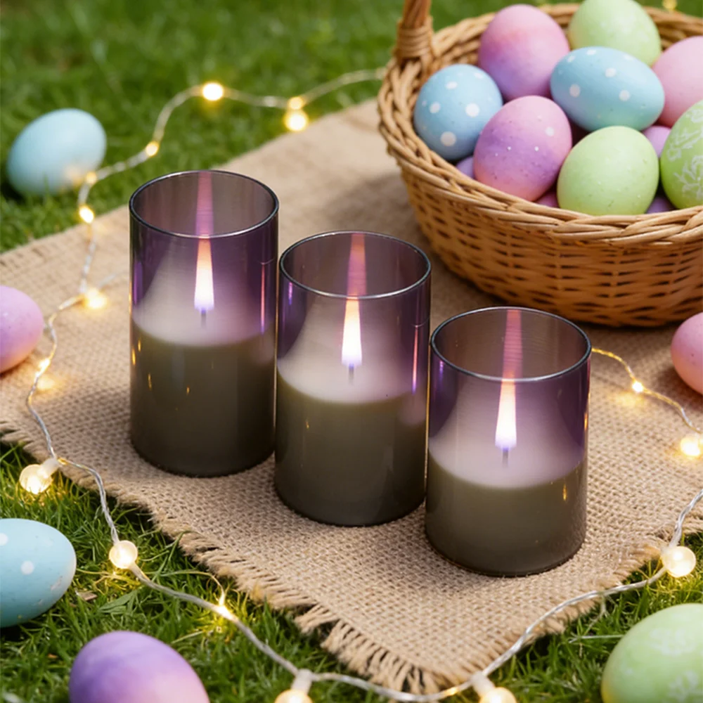 

Набор из 3 серых акриловых беспламенных светодиодных свечей с таймером, регулируемой яркостью и эффектом мерцания для юбилеев, свадеб, дома, Дня благодарения, Рождества и вечеринок