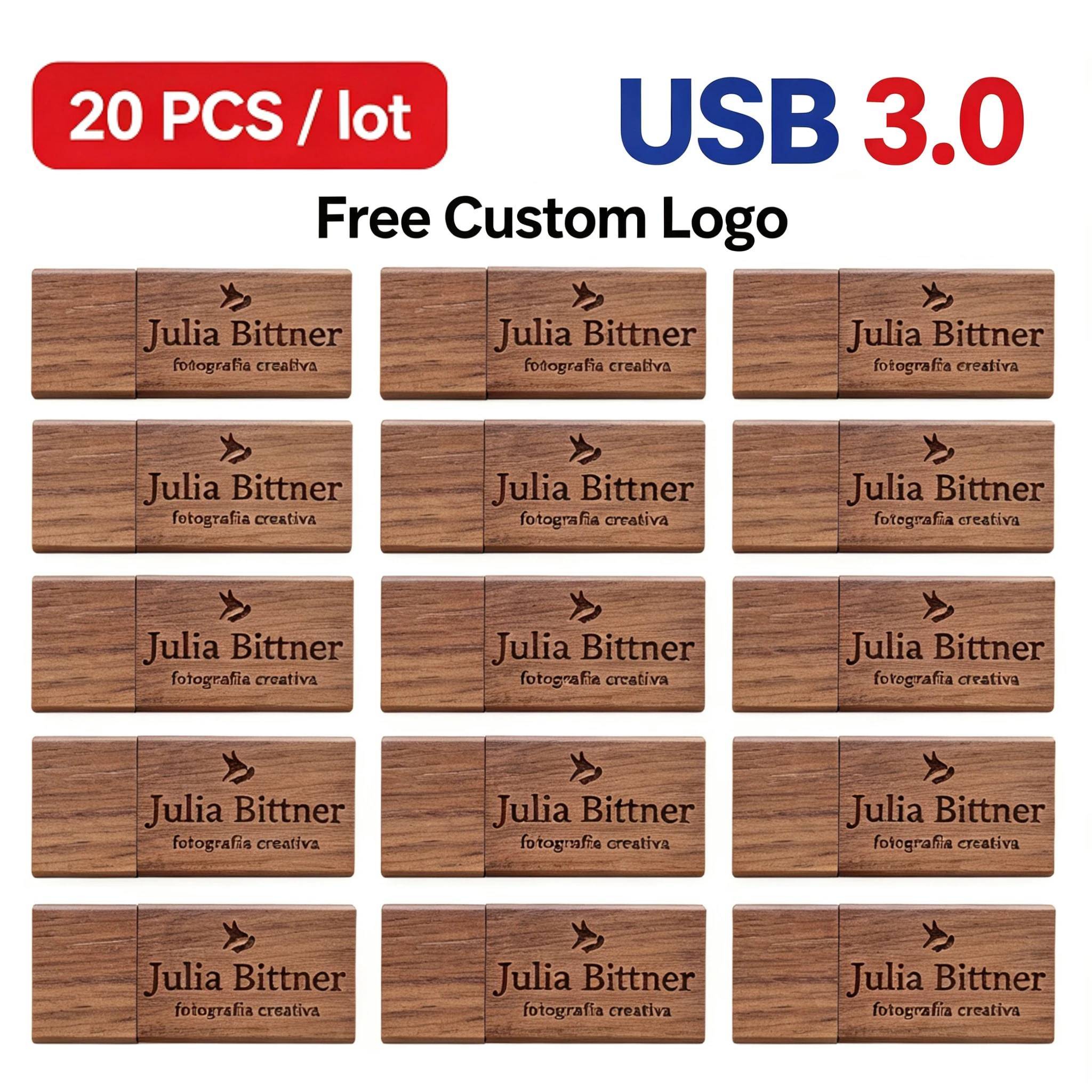 20PCS/Lot Wood USB 3.0 Flash Drive 64GB Pen USB 128GB Pen Drives U Disk 32GB Memory Stick Free LOGO Photography Wedding Gifts