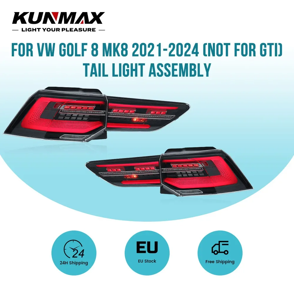 EU-Lager LED-Rückleuchten-Set für Volkswagen Golf 8 MK8 2020 2021 2022 2023 2024, sequenzieller dynamischer Blinker, DRL-Bremslicht, Plug-and-Play, modifiziertes Autozubehör