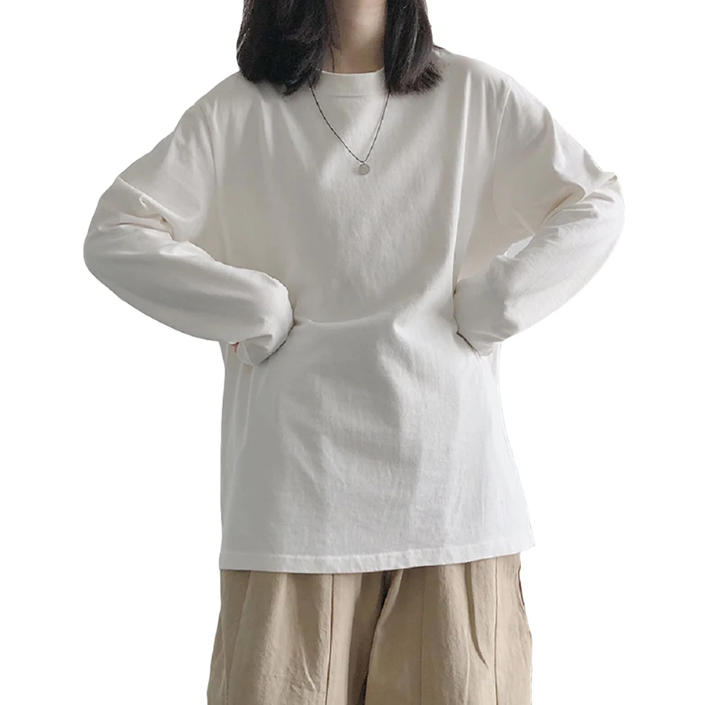 Feminino longo oversized casual básico algodão camiseta confortável solto ajuste feminino topo quali material algodão de alto conteúdo