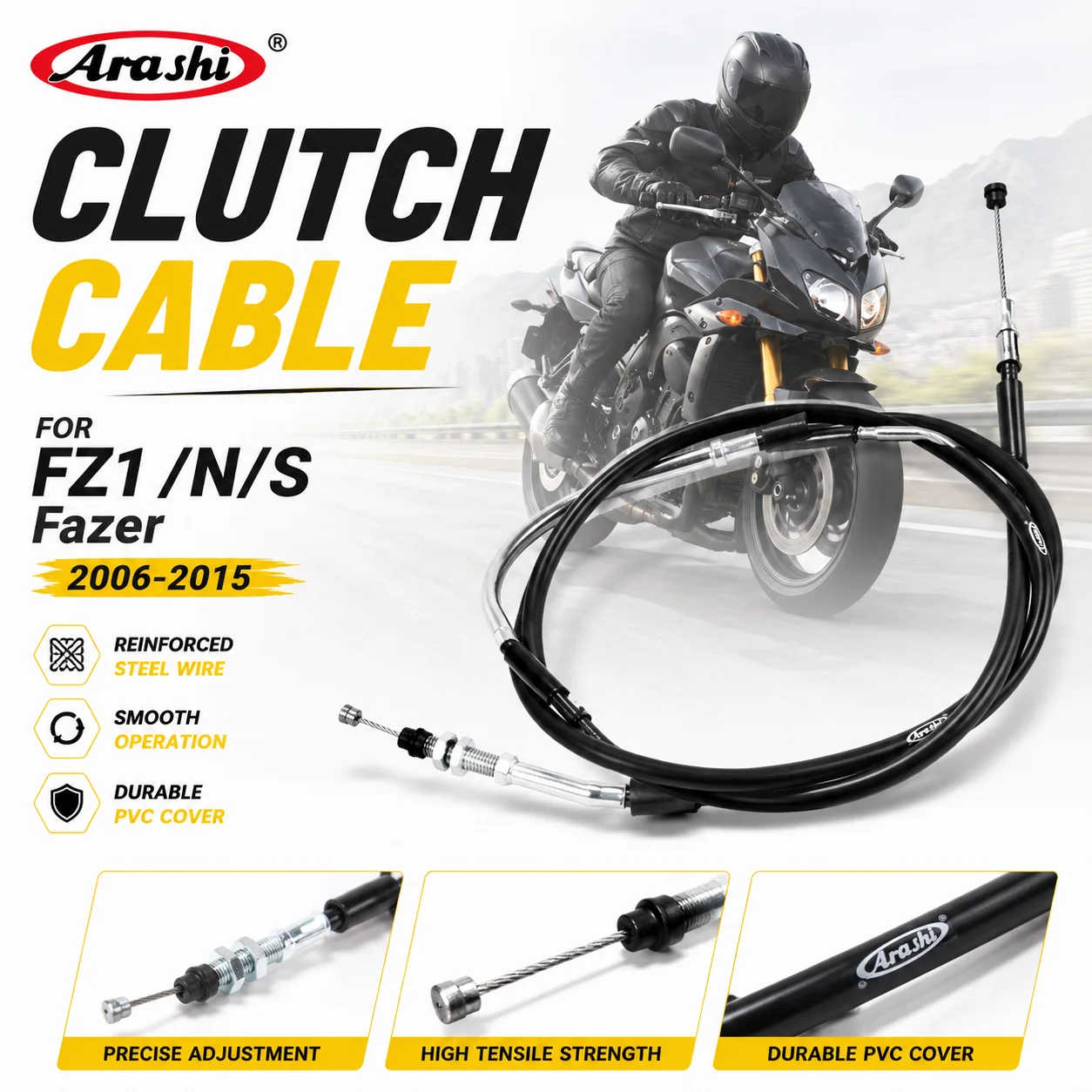 ARASHI Motorrad-Zubehör, verstellbar, Edelstahl-Kupplungszug für Yamaha FZ1/N/S Fazer 2006–2015