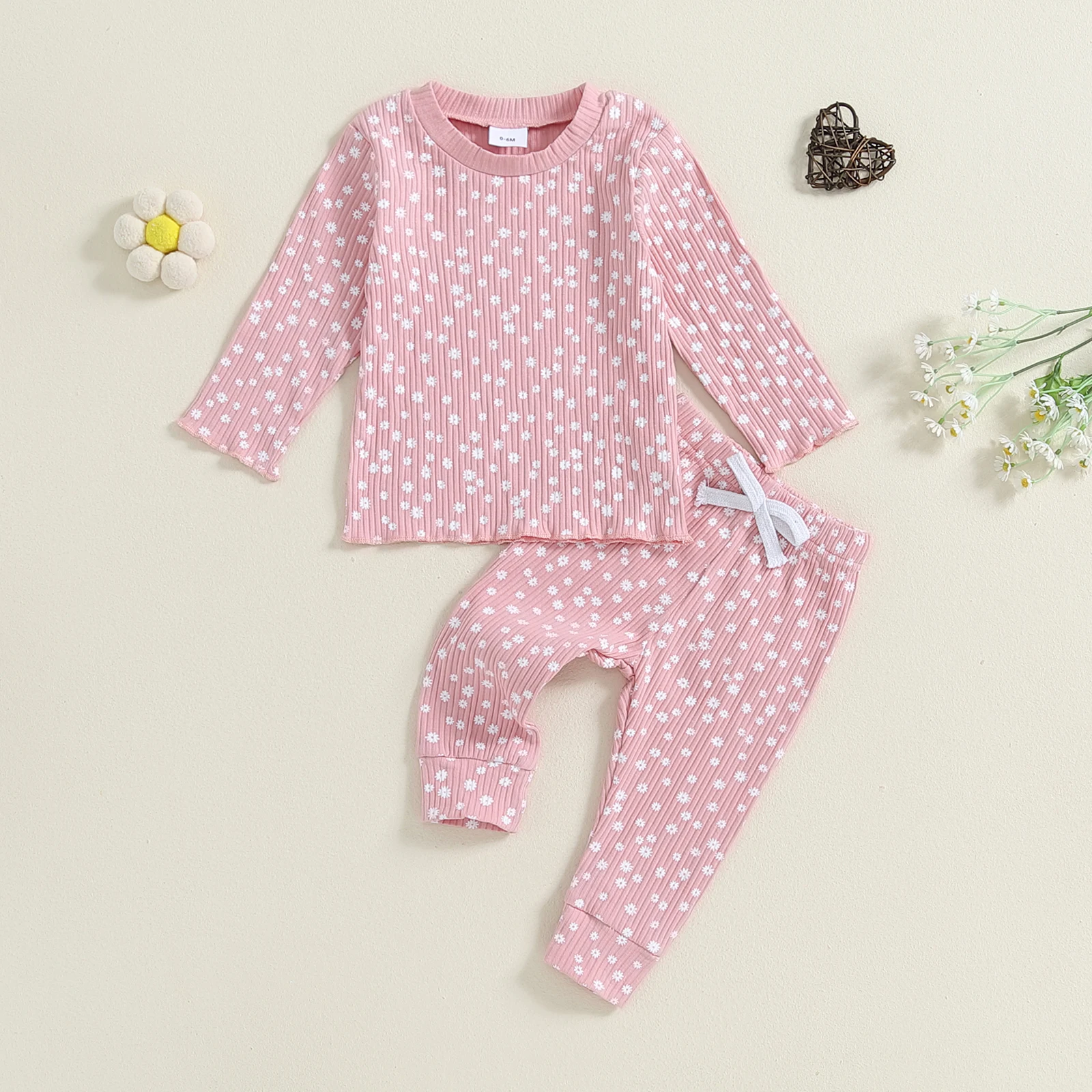 : Floral Ribbed Girls Outfit Set 2