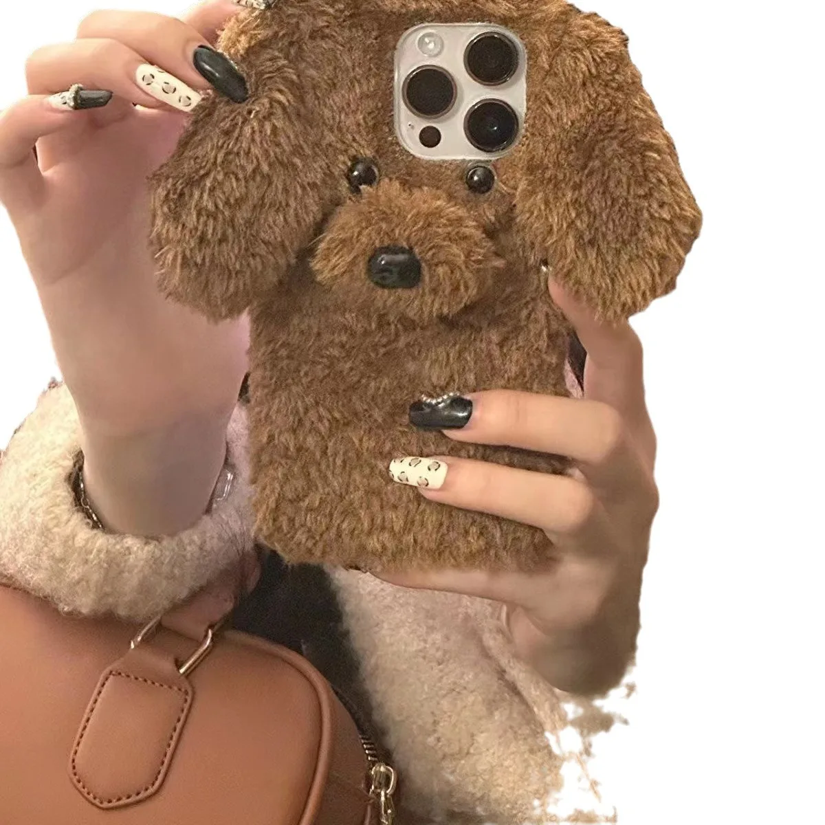 cute dog plush suitable phone case for Soft Plush Phone Case For iPhone 16 12 13 14 15Pro Max mini Plus 3D Furry Fur Back Cover