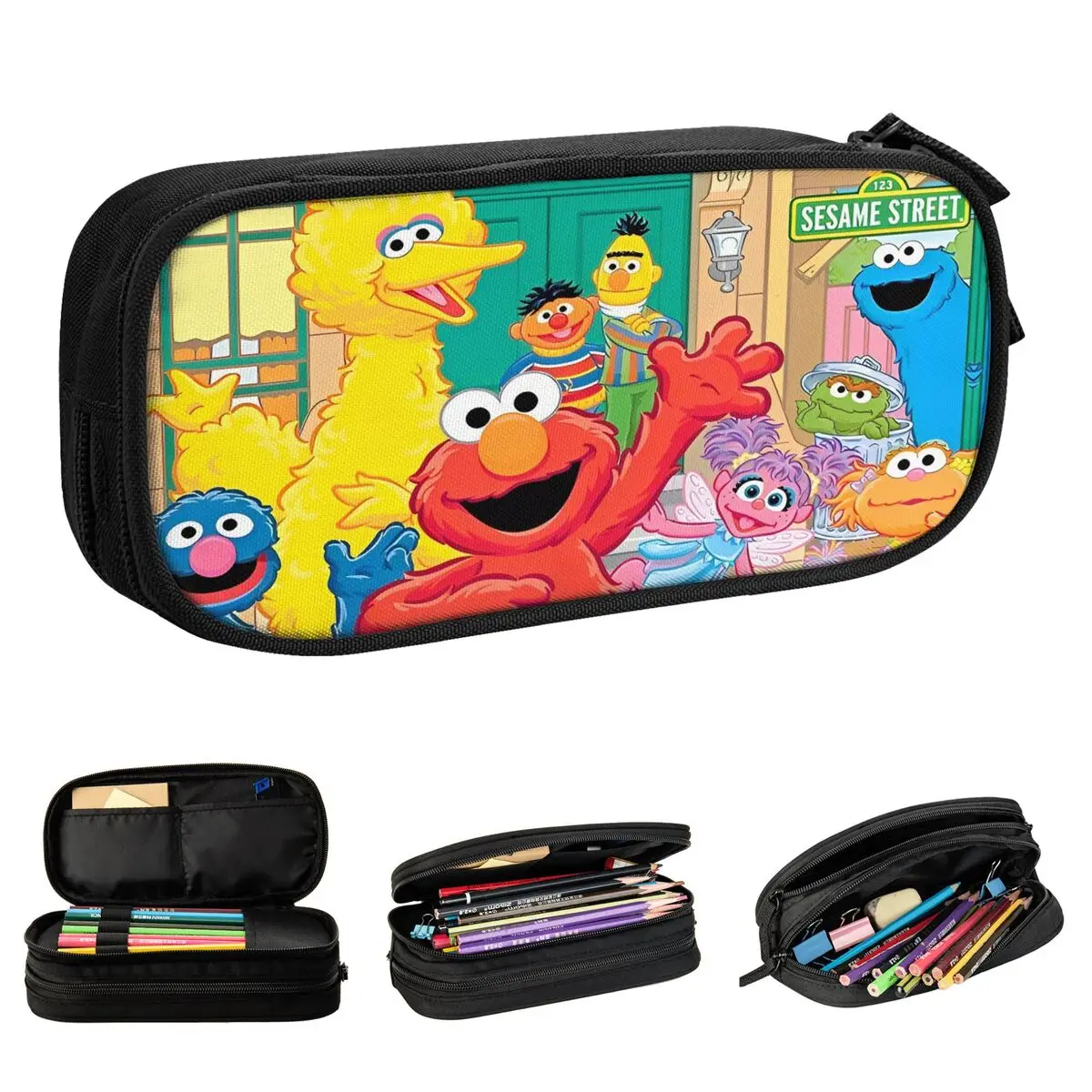 Comedy S-Sesame Street Pencil Cases Cute Cartoon Pen Holder Bags Girls Boys Big Capacity School Supplies Cosmetic Pencilcases