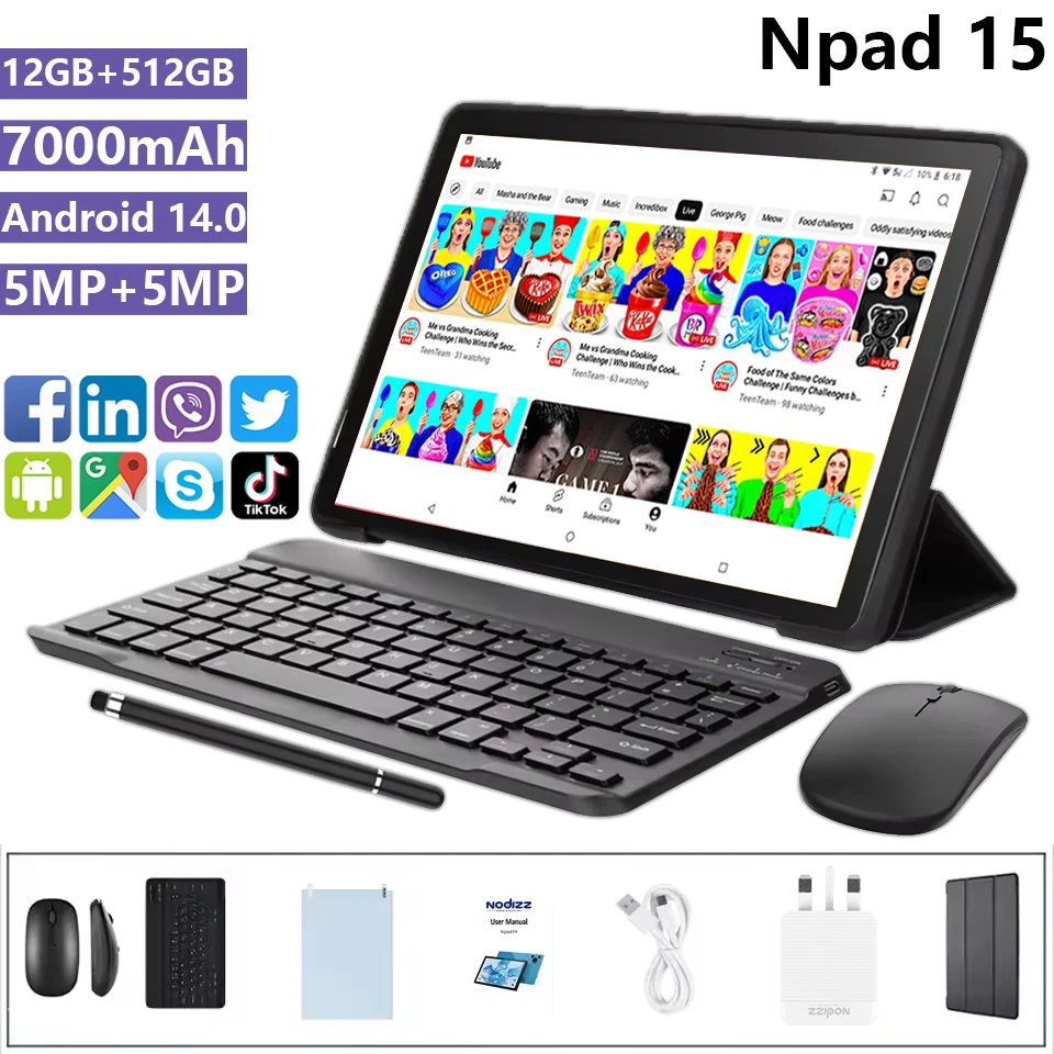 

2025Новый планшет Android 14 10,1 дюйма, 12 ГБ (6 + 6 расширения) ОЗУ, 512 ГБ ПЗУ, восьмиядерный процессор, две SIM-карты 4G, разблокирован с двойной камерой Wi-Fi 2,4G/5G