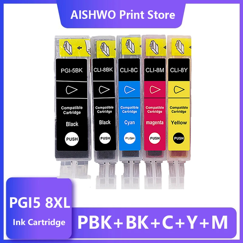 ASW Compatible Ink Cartridges PGI-5 CLI-8 PGI5 CLI8 for Canon PIXMA iP4200 iP4300 iP4500 MP500 iP5200 MP530 MP600 MP610 MP800