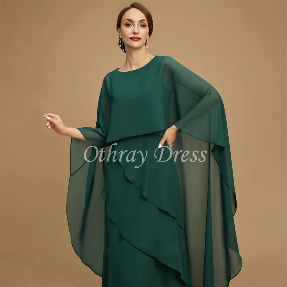 Graceful Cloak A Line Mother Of The Bride Dresses Scoop Neck Tiered Formal Gown Illusion Back Floor Length Vestidos Para Madrina