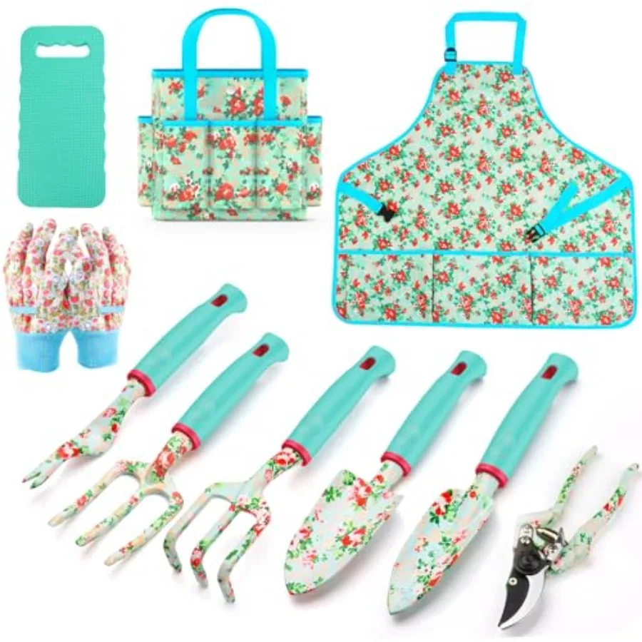 Garden Tools Set 10 Pcs Heavy Duty Floral Garden Tool Set Gardening Gifts for Women Men Birthday Rust-Proof Aluminum Garden Han