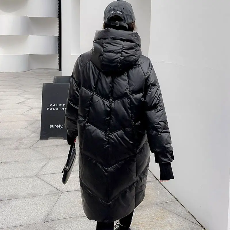 2023 New Women Down Jacket Winter Coat Female Mid Length Version Parkas Loose Thick Warm Outwear Hooded Leisure Time Overcoat