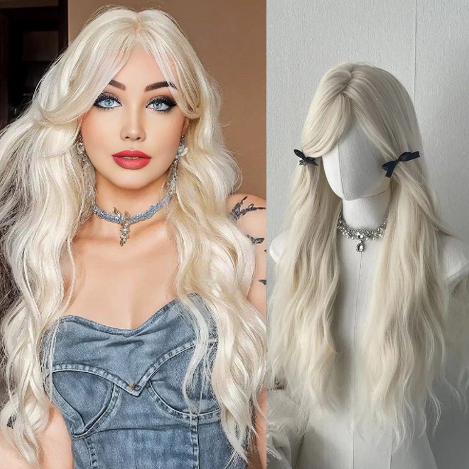 synthetic white blonde wig straight hair long curly hair secondary cosplay barbie lolita hair accessories halloween christmas