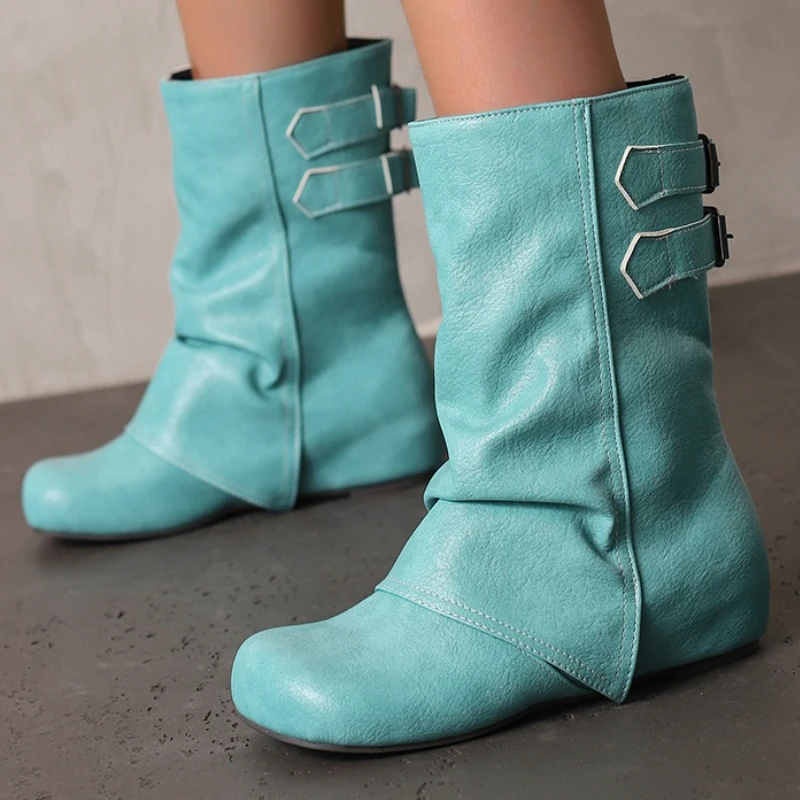 

Large Size 50 Women's Blue Ankle Boots Winter Autumn Shoes Vintage Short Boot Height Increasing Wedge Footwear Shoes Unisex