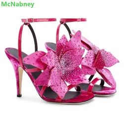 Solid Suede Flower Crystal Sandalias 2024 New For Women Square Toe Thin High Heel Slingback Ankle Strap Sexy Fashion Shoes