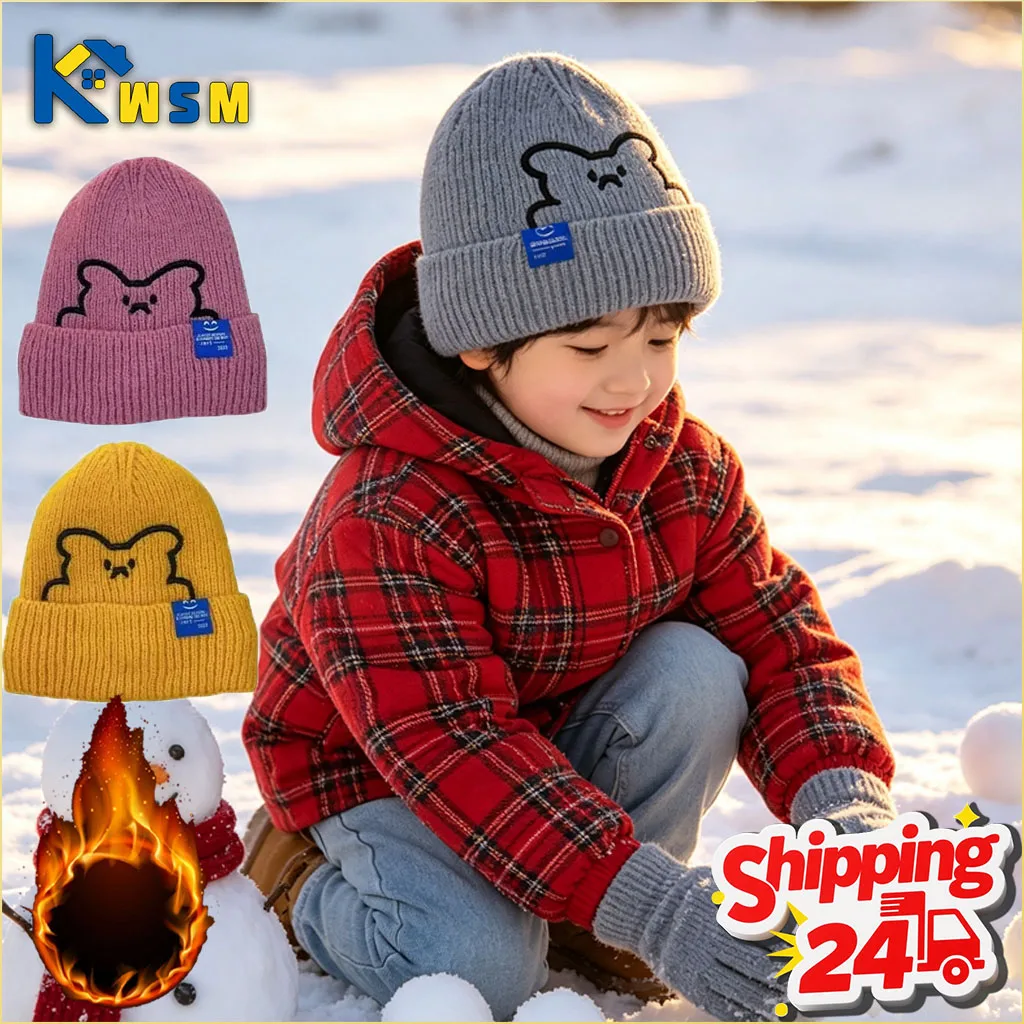 1-10PCS Winter Beanie for Women Cute Bear Embroidery Knitted Ha Warm Cozy Soft Fall Cold Weather Outdoor Daily Wear Gift