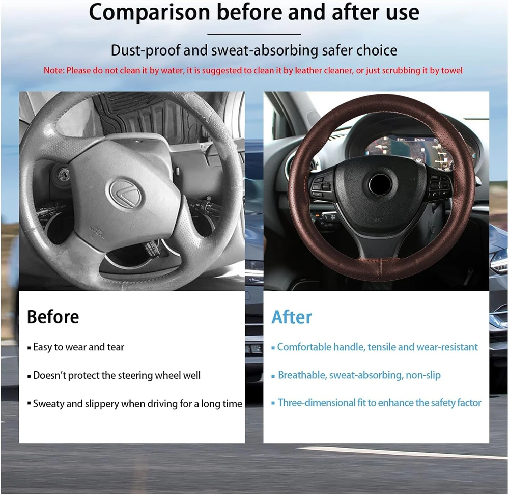العالمي جديلة غطاء عجلة القيادة 38 سنتيمتر الجلود اليد الخياطة غطاء عجلة القيادة جلد البقر الحقيقي مع الإبر الموضوع #4