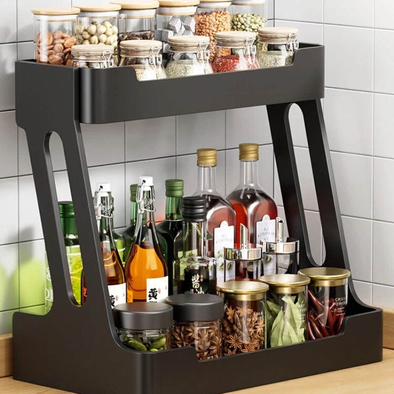 

Kitchen seasoning rack multifunctional double-layer seasoning rack for kitchen utensils.