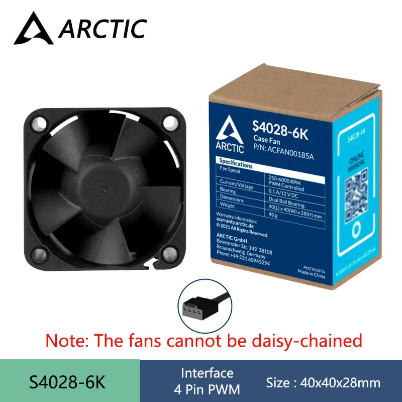 ARCTIC S4028 40x40x28mm 4Pin PWM Double Ball Bearing Server Fan,Apply to 1U server Cases/Routers/Switches/NAS/Mini PCs/HTPCs