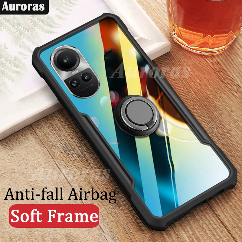 

Auroras For OPPO Reno 10 5G Case With Ring Clear Airbag Frame Silicone Shockproof Shell For Reno 10 Pro Plus 5G Back Cover