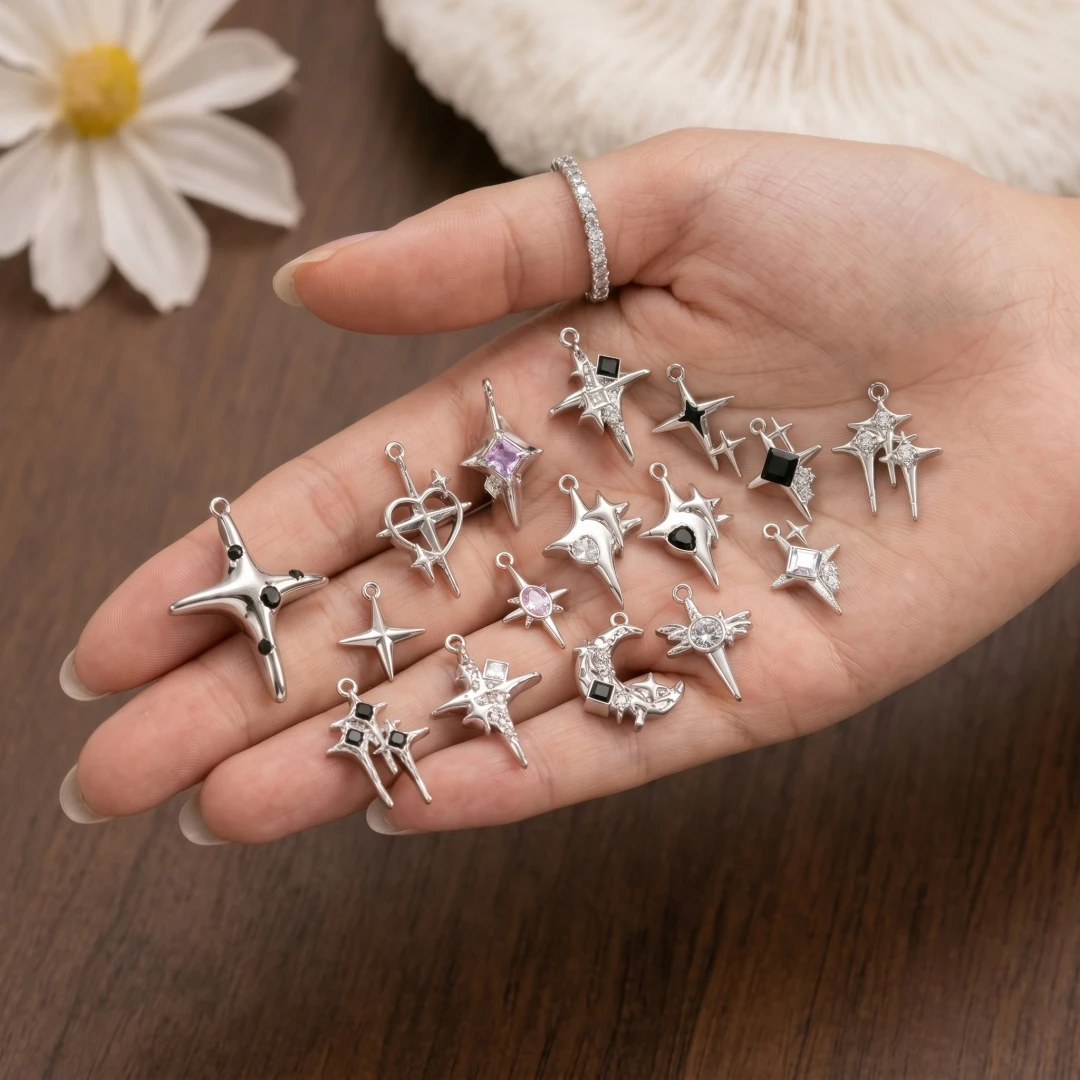 10 Stück sortierte schwarze, rote und goldene Anhänger, gotische Kreuz- und Sternanhänger für DIY-Ohrringe, Halsketten, Armbänder, Schmuckherstellung und Basteln – Detail 2