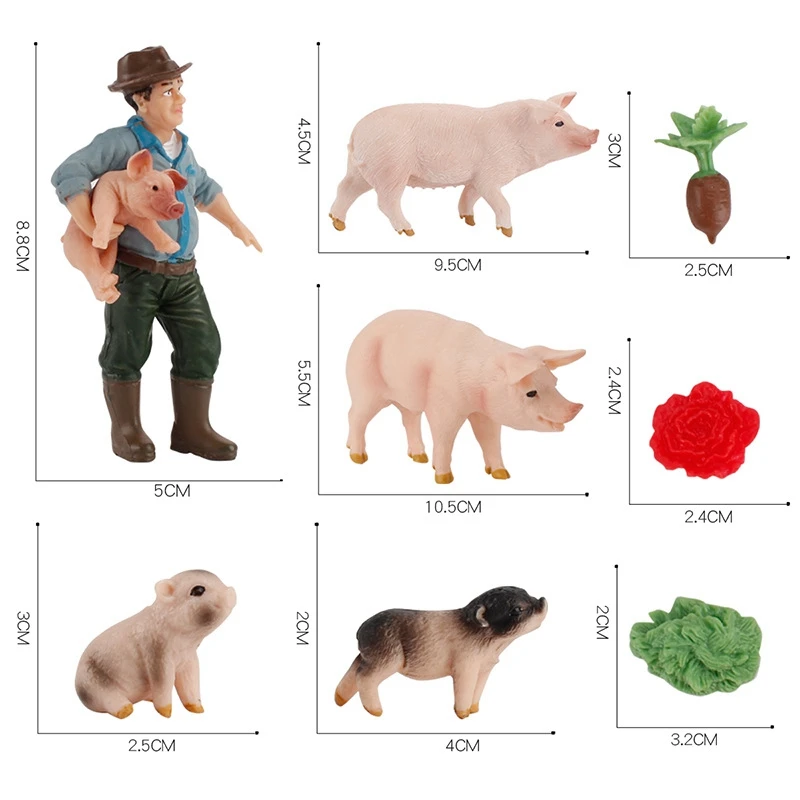 Barnyard Animal Figurines para crianças, Simulação Farm Toys, Pré-escolar Educacional, Decoração de Estátua, Conjuntos de Porcos, 11Pcs