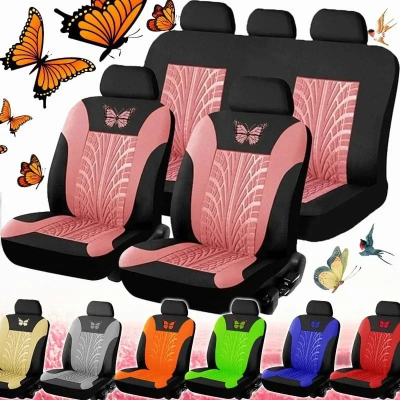 Car Seat Covers Set Universal Fit Most Cars with Butterfly Pattern Tire Track Detail Styling Protector Covers for the Car Amagi