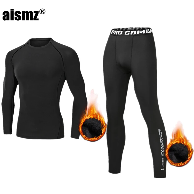 Aismz Winter Thermal Underwear Men Underwear Sets  Compression Fleece Sweat Quick Drying Thermo Lingerie Underwear Long Johns