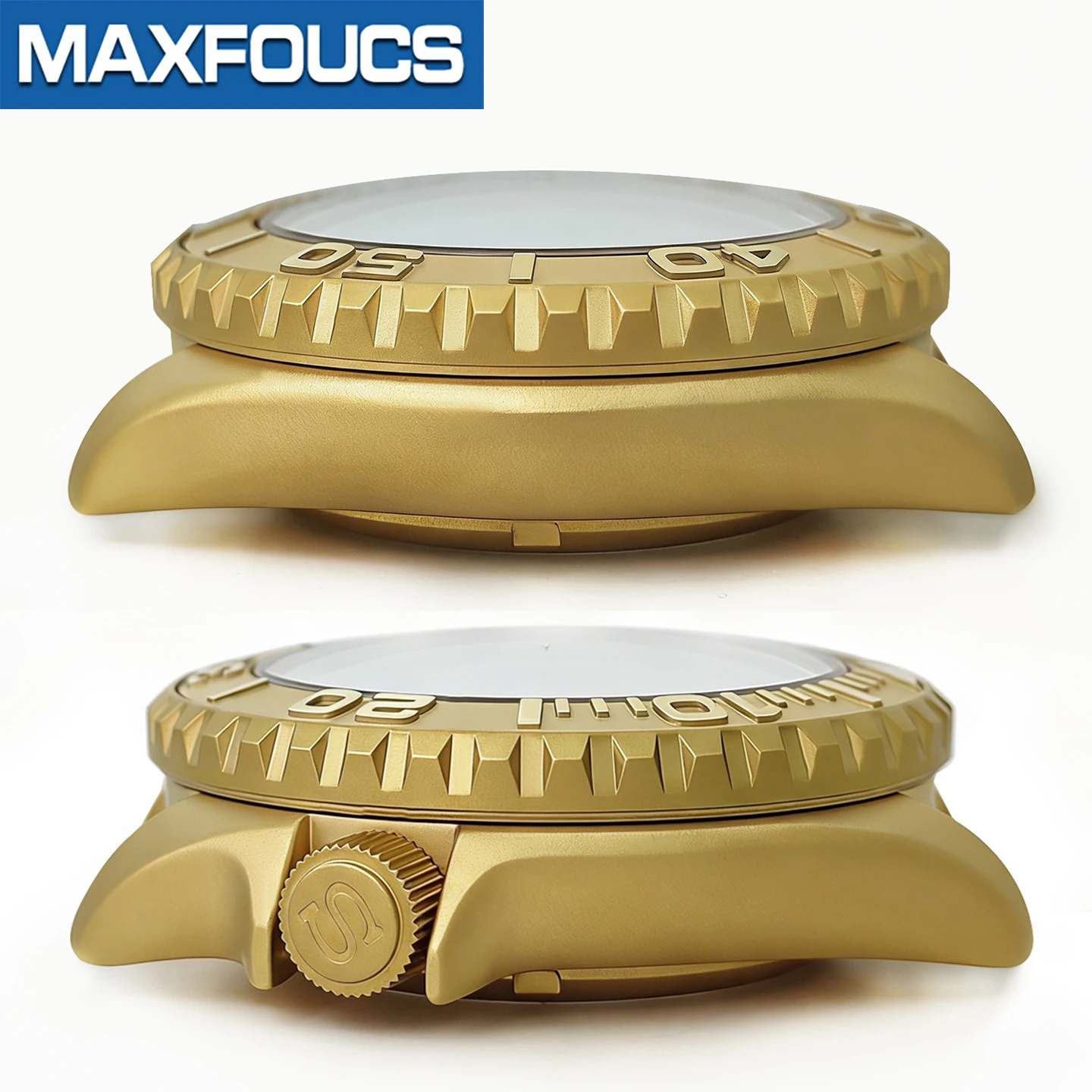 Mattes 3.8 SKX Gold-Uhrengehäuse mit Krone bei 4 Uhr, Edelstahl-Finish, MOD NH36 Lünetteneinsatz, Saphirglas, kundenspezifische Teile – Detail 8