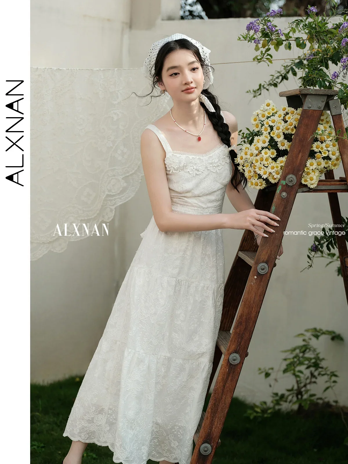 

ALXNAN Women's Sleeveless Dress White Long A-line Holiday Beach Cotton 100% Dress Casual Elegant Vacation Female Clothing L53731