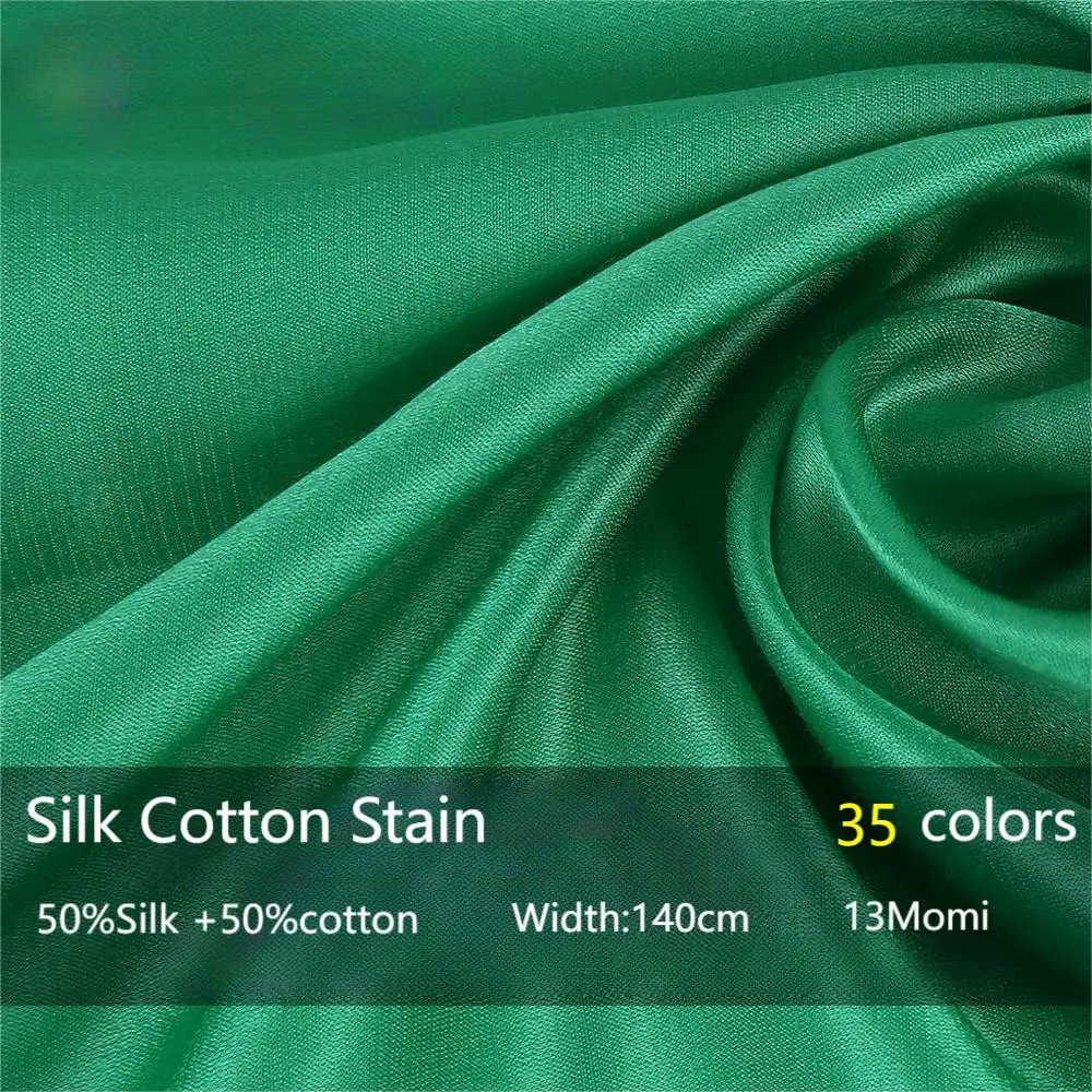 1m Fashion female stain fabrc green 50%silk 50% cotton shinny stain clothing for woman shirt dress 140cm 13mm