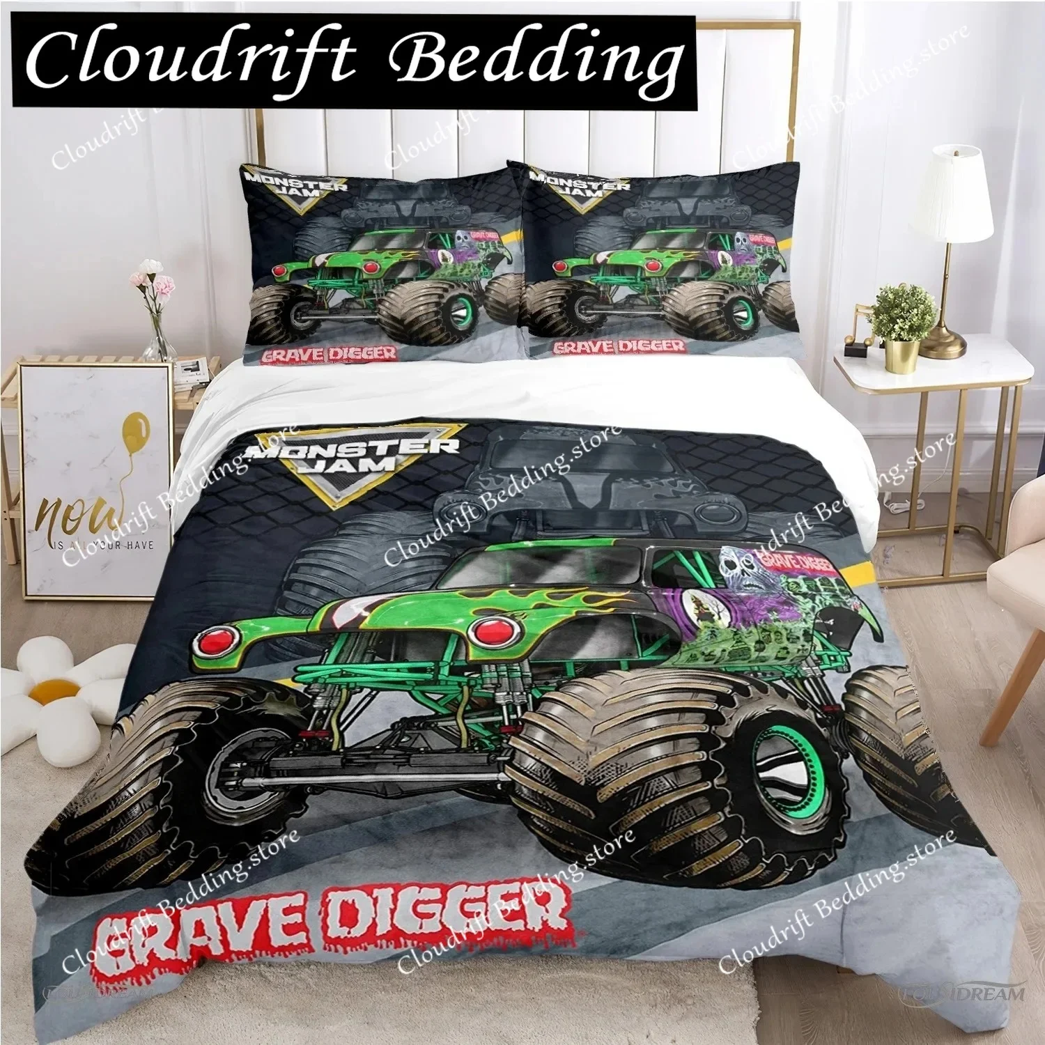 

Monster Truck Duvet Cover Catroon Monster Jam Bedding Sets Soft Quilt Cover And Pillowcases For Teens SingleDoubleQueenKing