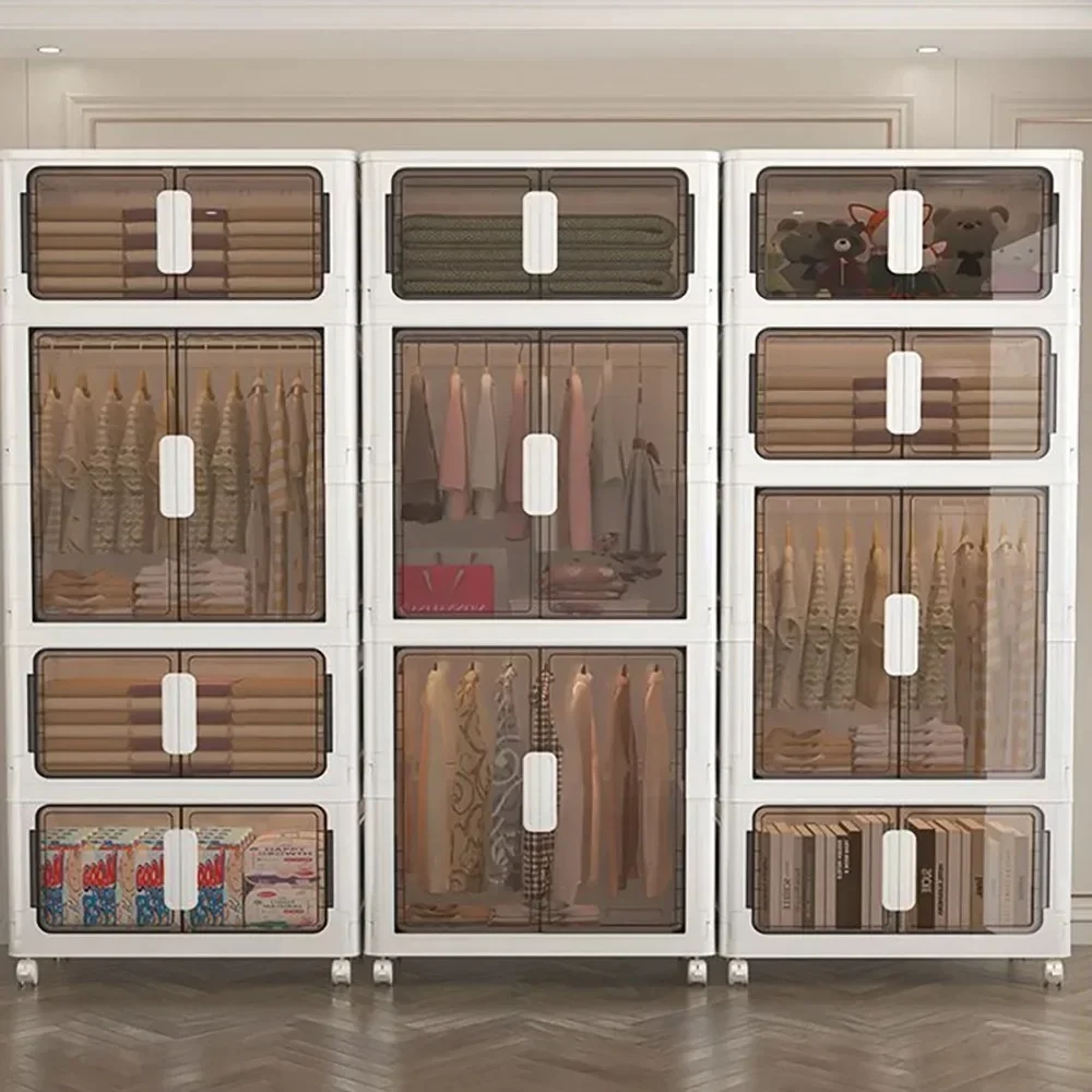 

Wardrobe Clothes Organizer Foldable Organizer Cupboard Movable Storage Cabinets for Home Use Clothing Containers Bin with Wheels