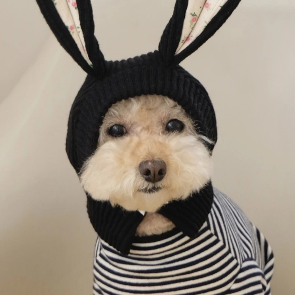 1 قطعة آذان أرنب محبوكة الشتاء قبعة الحيوانات الأليفة-نمط الأزهار الدافئة الخريف والشتاء ، لينة ومرنة صغيرة/متوسطة الكلب والقط تيدي اكسسوارات