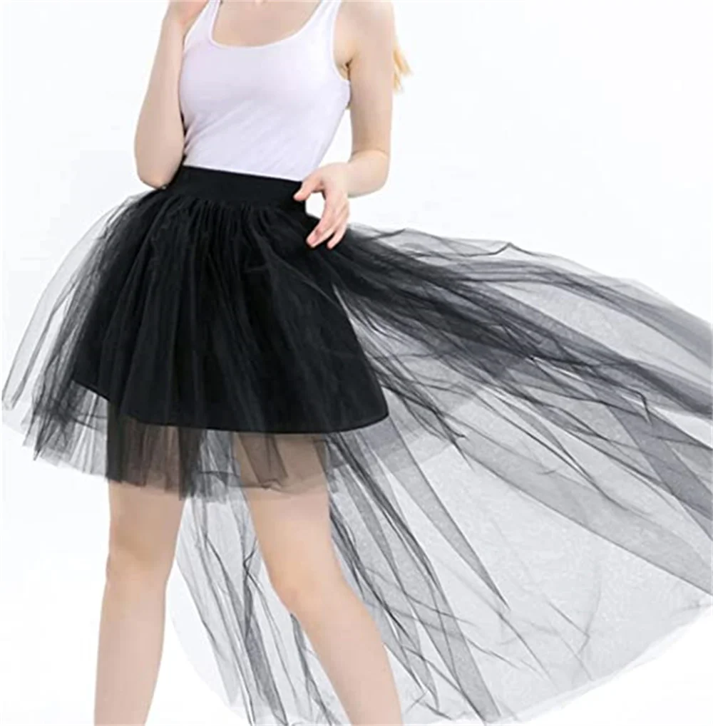 Women's Tutu Party Prom Skirt Hi-low Black Tulle Petticoat Underskirt Chic Hippie Puffy Bustle Skirts Long Festival Party Outfit