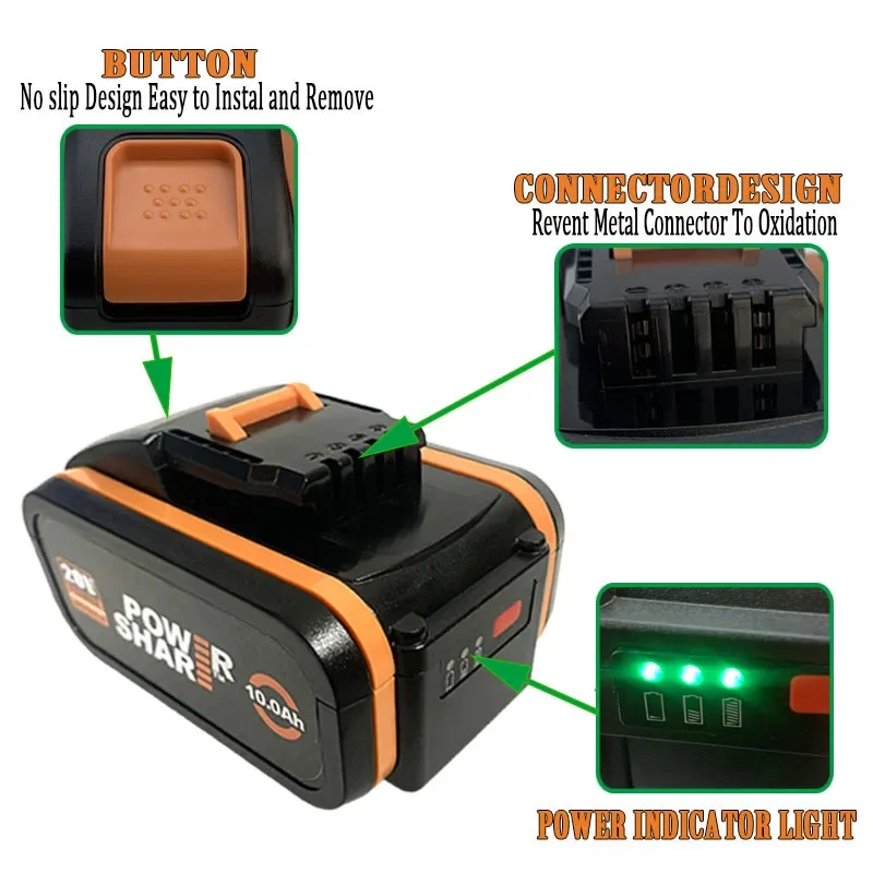 Latest Worx 20V 10.0Ah lithium battery rechargeable WA3553 WA3551 WA3553. suitable for all Worx electric and gardening tools