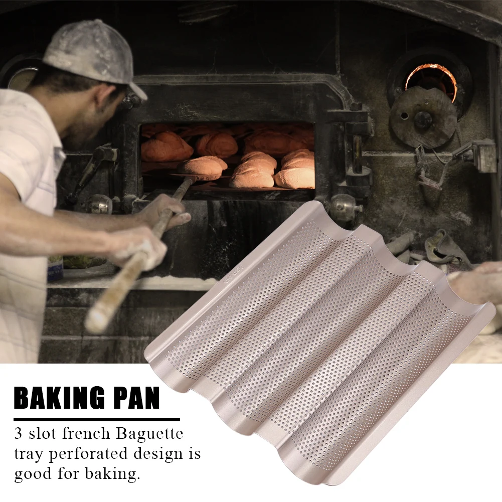 

ZK20 10inch French Bread Pan Baguette Baking Tray Perforated 3-slot Non Stick Bake