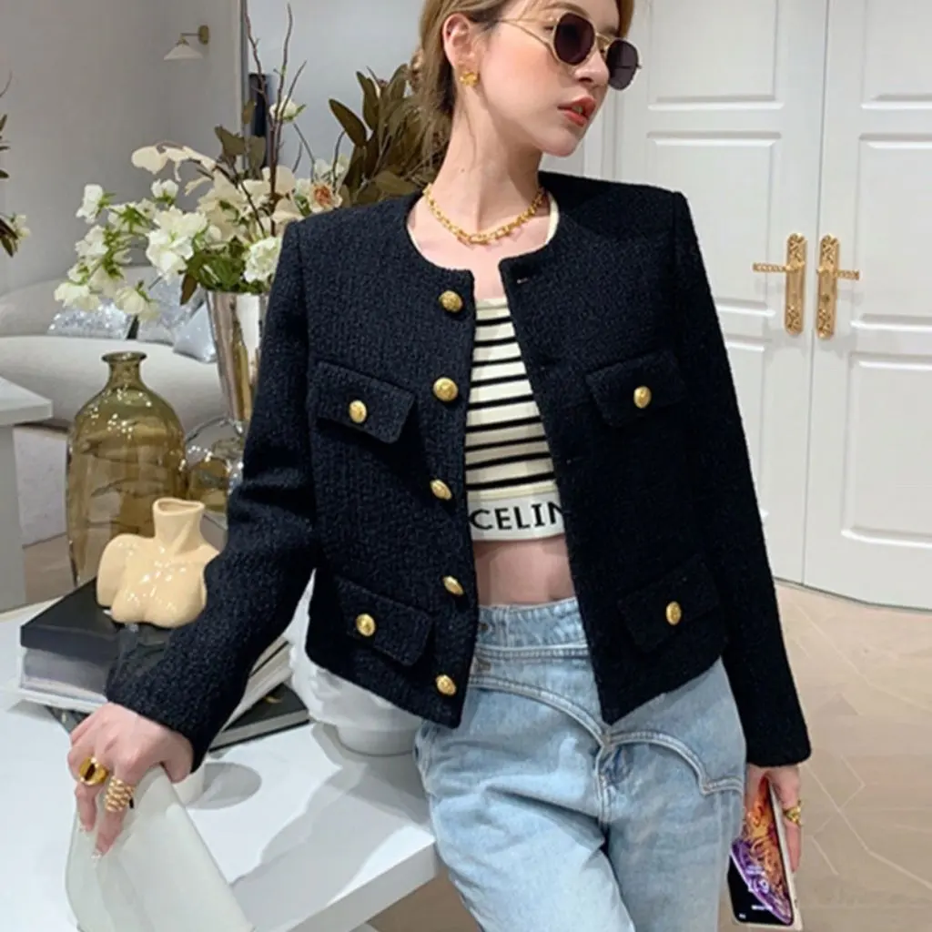 

Inspired Coarse Floral Wool Short Jacket for Women Autumn Winter Fashion French Socialite Style Casual Suit Jacket