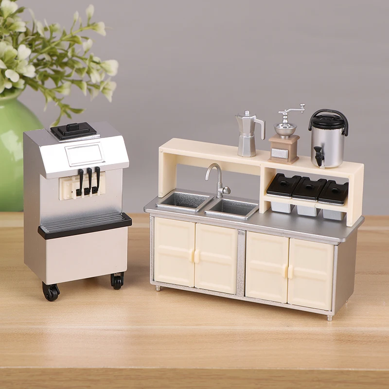 1/12 Dollhouse Ice Cream Machine Milk Tea Workbench Model Dollhouse Drink Shop Furniture Accessories Dolls House Decoration